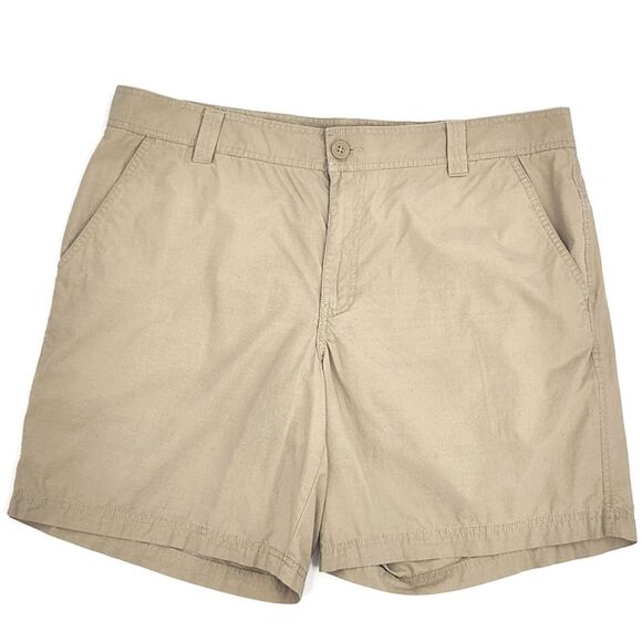Columbia Solid Washed Out Flat Front Cotton Shorts Men's 40 Khaki Brown - Picture 1 of 9